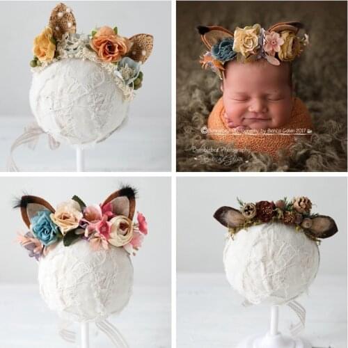 Fox Cat Ear Flower Headband For Girls Newborn Photography Props Baby Photo Hair AccessoriesChristmas Halo Floral Crown Hairpiece