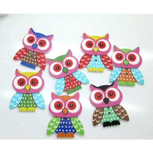50pcs 29x35mm Mixed Colorful 2 Holes Bird Owl Mother Wooden Buttons For Clothes Crafts Sewing Scrapbooking DIY Accessories