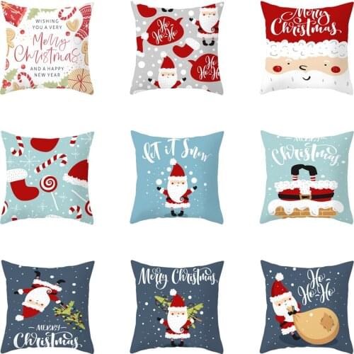 Christmas Cushion Cover 45*45 Santa Claus Elk Printed Polyester Decorative Pillows Case Sofa Home Decoration Pillowcase