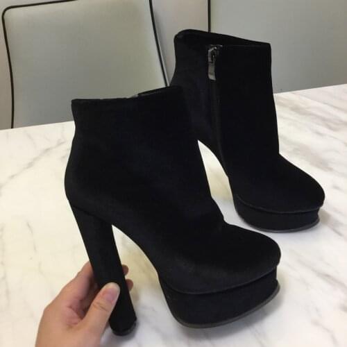 Newest Winter Platform Boots Women Round Toe Suede High Heel Boots Women Fashion Wine Red Ankle Boots