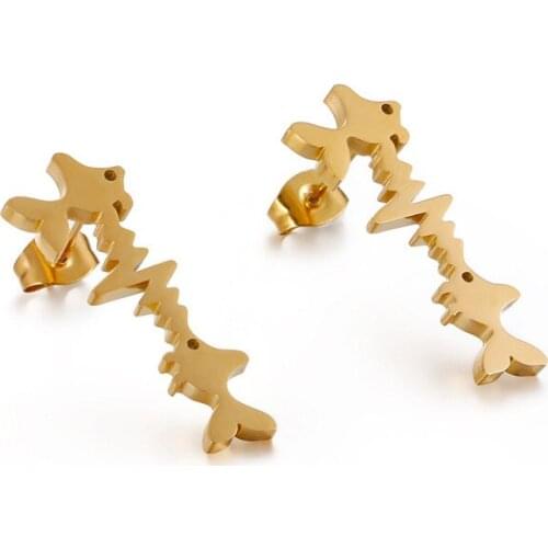 The new fish ECG stainless steel Drop Earrings titanium steel modeling earrings jewelry girls