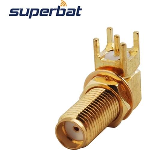 Superbat SMA thru hole Bulkhead Jack Right Angle PCB Mount with 14 Thread Long Version RF Coaxial Connector