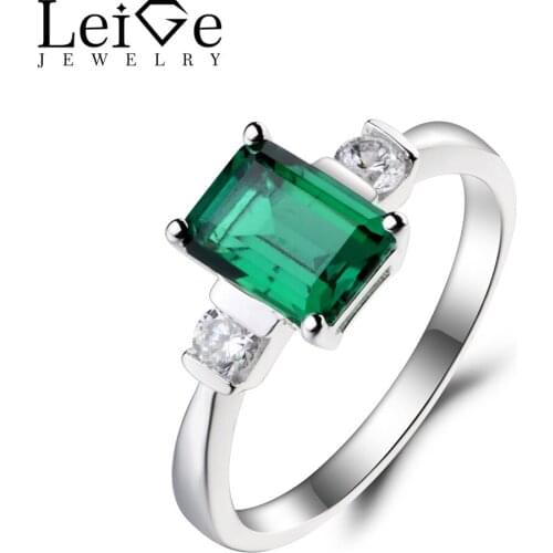 Leige Jewelry Emerald Ring Emerald Wedding Ring May Birthstone Ring Green Gemstone Solid 925 Sterling Silver Gifts for Women