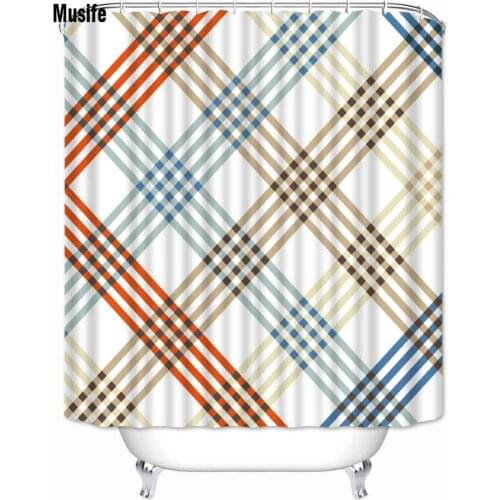 Musife Custom High Quality Lattice Shower Curtain Waterproof Bathroom Polyester Fabric Bathroom Curtain