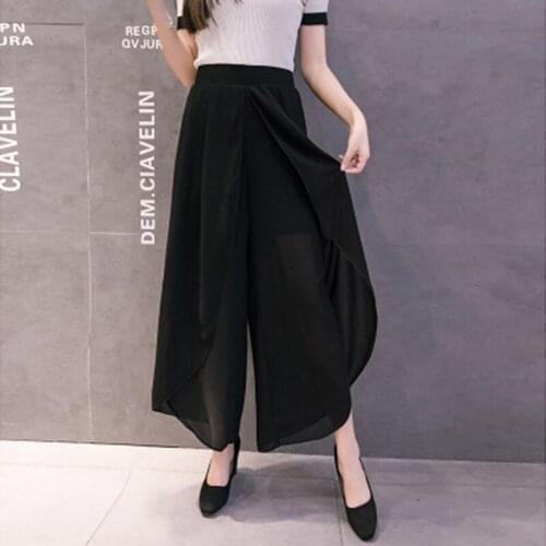 Chiffon Loose Pants 2021 Women Causal Wide Leg Pants Chiffon Trouser Elegant Loose Pure Color Summer Female Tulle Lining Pants