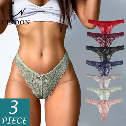 CINOON 3 Pcs/Lot Women Panties Hot Sale Underwear Sexy Lace G String Thong Low-Waist T-back Knickers Hollow Out Femal Lingerie