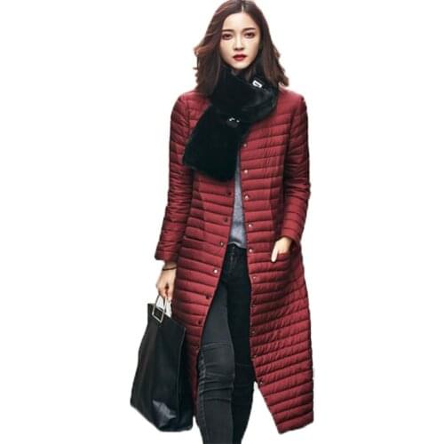 2017 new women ultra light down jacket autumn winter slim thin duck down jackets parka solid long outerwear female coat AB063