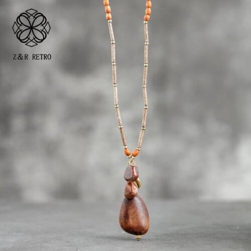 Vintage Wooden Beads Jewelry for Women Long Necklace Statement Jewellery Suspension Chokers necklaces & pendants Gift Wholesale