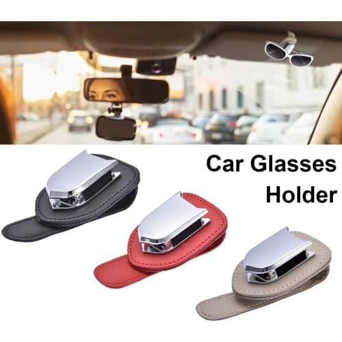 Car Glasses Holder Universal Car Visor Sunglasses Holder Clip Leather Eyeglasses Hanger And Ticket Card Clip Eyeglasses