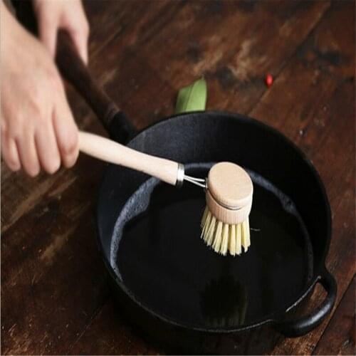 1pc Creative Natural Eucalyptus + Sisal Long Handle Wood Scrubber Cleaning Tool Pot Washing Machine Kitchen Multi-function Brush