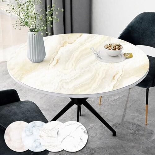 1PC Round Leather Table Covers Marbling Pattern Table Mat Waterproof Creative Non-slip Table Cover High Quality Home Textiles