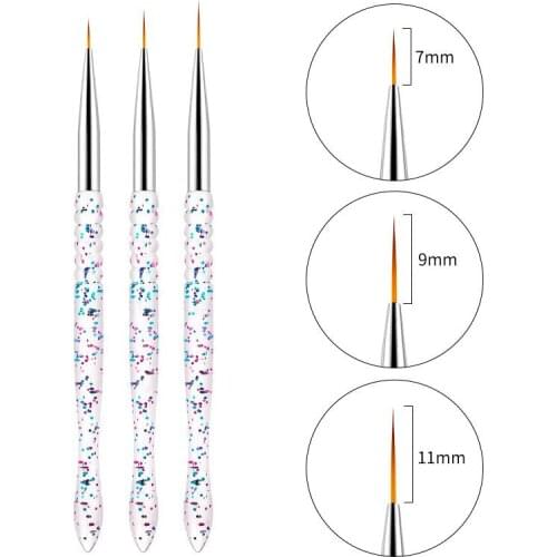 3Pcs 7/9/11mm Nail Art Liner Brush Painting Flower Drawing Detailing Lines Grid Stripe Manicure UV Gel Pen DIY Tips Design Set