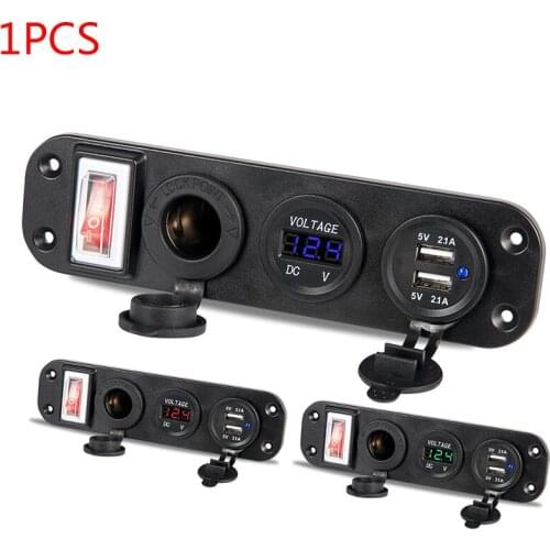 Car Boat Truck 2.1A Dual USB Charger 12V Power Outlet Cigarette Lighter Socket Adapter With Switch Power Indicator LED Voltmeter