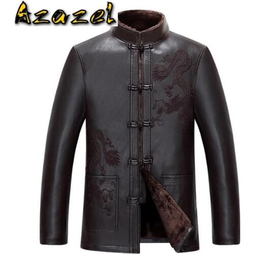 Freel Shipping 2020 New Winter Warm Motorcycle Leather Jacket Mens Casual Stand Collar Chinese style jackets Men Fur Coats