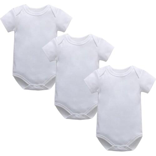 Summer Unisex Solid White Cotton Fashion 3 Pack Boys Girls Short Sleeve Bodysuit Newborn Baby Clothes