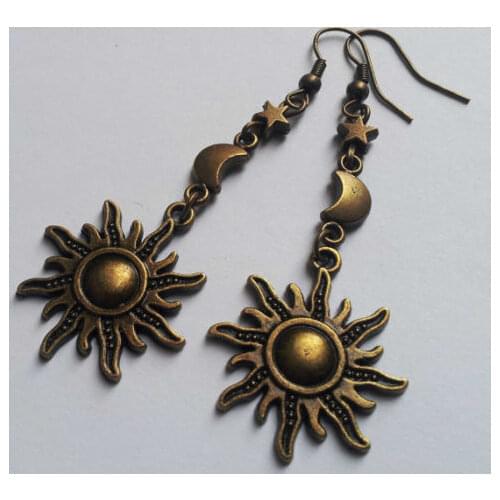Bronze Moon Star Sun Charm Earrings,Gift for Women
