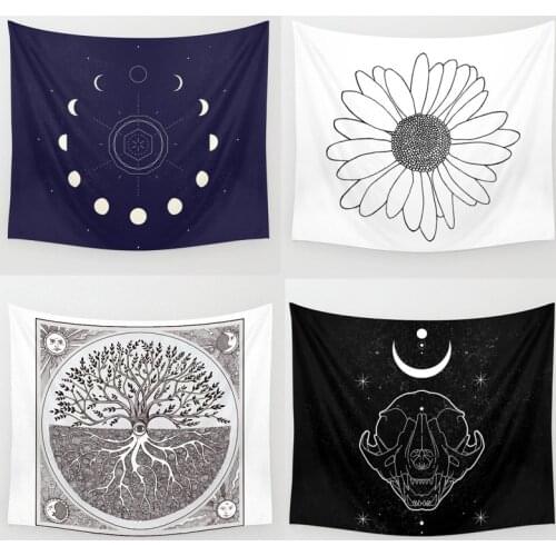 Moon Phrase Tapestry Daisy Flower White Tapestries Lifetree Wall Hanging Pink Tapestry with Quotes Evile Eyes Black Wall Decor