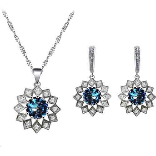 Small fresh silver plated white color zircon earrings necklace pendant jewelry set fashion anniversary gift JS832