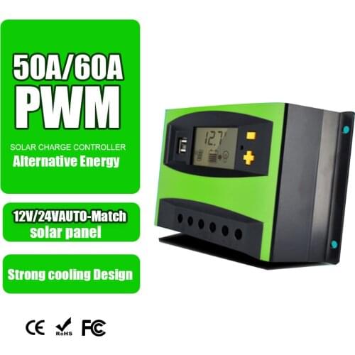 50A 60A Solar Charge PWM Controller LCD 12V/24V/48VAuto Solar Panel Charge Regulator Solar System Controller Dual USB