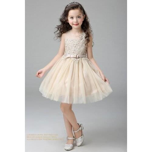 Champagne Lace Evening Gown Flower Wedding Princess Dress Girls Children Clothing Kids Dresses for Girl Clothes Tutu Party Dress