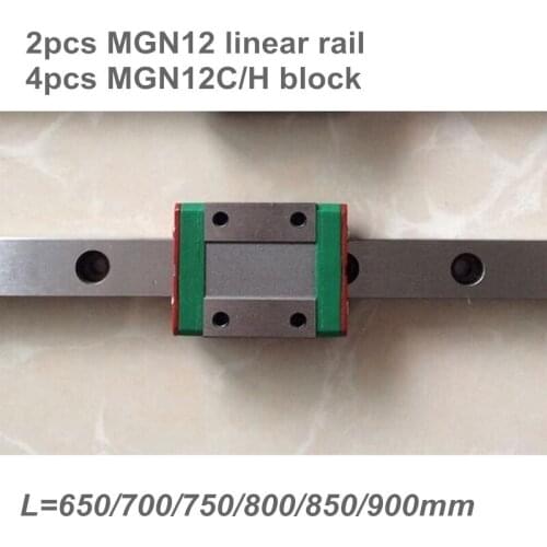 2pcs 12mm Linear Guide MGN12 650 700 750 800 850 900 mm linear rail + 4pcs MGN12H or MGN12C block 3d printer CNC