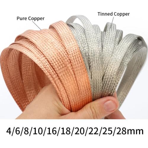 1M/2M/5M Width 2mm ~ 30mm Tinned Plating Copper Braided Sleeve Expandable Wire Cable Screening Shielded Metal Sheath