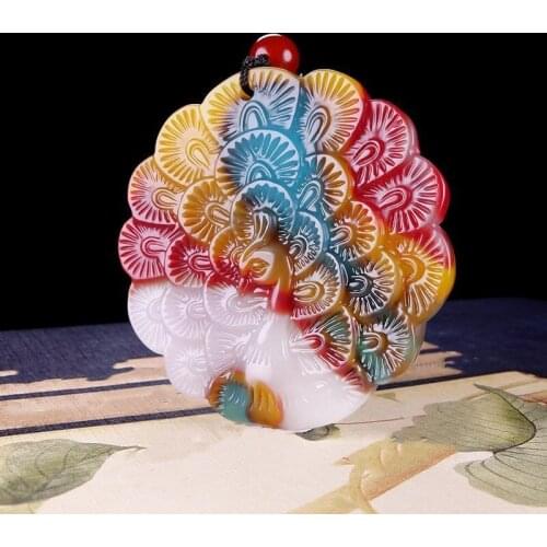 Natural Xinjiang Color Jade Stone Peacock Ru yi Jade Pendant Jewelry Lucky Safety Auspicious Amulet Pendant Fine Jewelry