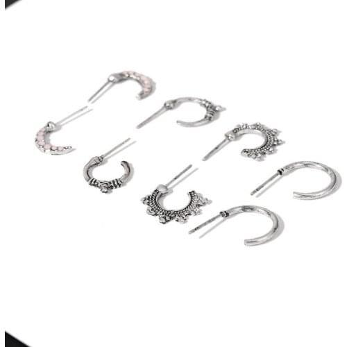 2021 New Alloy Four Piece Set Combination Cross-border Ring Earrings Geometric Earrings