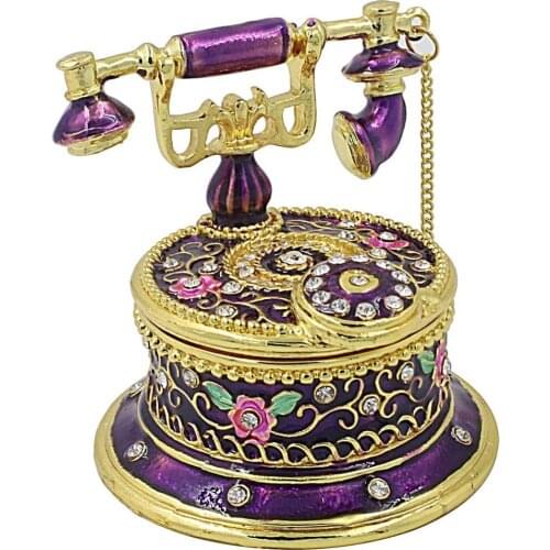 Adorable Telephone Jewelry Trinket Box Hinged Figurine Enamel Rhinestone Hand Painted Christmas Gift Keepsake Craft Collectible