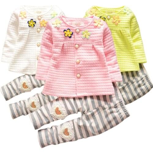 Baby girl clothes cotton two-piece suit cartoon rabbit flower stripe print baby clothes casual button cardigan clothes baby suit