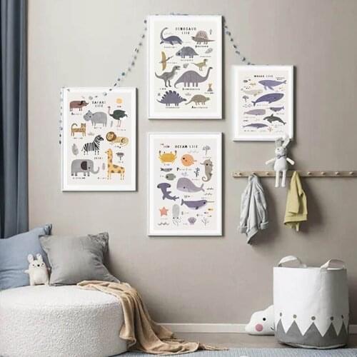 Ocean Life Safari Animal Dinosaur Wall Art Canvas Painting Nordic Posters And Prints Wall Pictures Baby Nursery Kids Room Decor