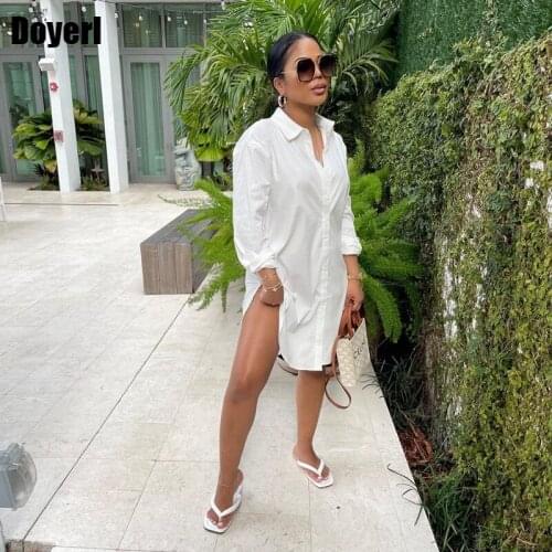 White Long Sleeve Shirt Dress Women Midi Oversized Button Up Shirt Dress Autumn Streetwear Korean Loose Casual Dress for Women