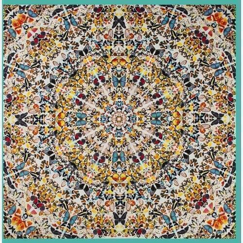 POBING 100% Silk Scarf Women Large Shawls Butterfly Print Stoles Square Bandana Luxury Melt Kerchief Scarf Female Foulards 130CM