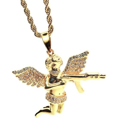 High quality CZ Stones Masked Angel Pendant & Chain Gold Silver Hiphop Iced Out Jewelry