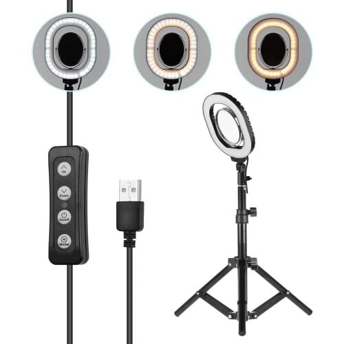 Portable 6 Inch Oval-Shaped LED Ring Light Dimmable Color Temperature with Double Sided Mirror Selfie Fill-in Light for Makeup