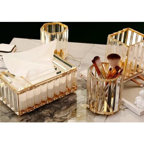 Crystal Glass Tissue Box Cover Home Hotel Car Pen Holder Tools Cosmetic Accessories Desktop Storage Racks Decoration Paper Towel