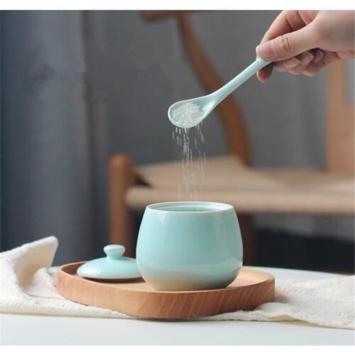 Sugar Bowl with Lid and Spoon 7.5oz Porcelain Ceramic Caster For Home and Kitchen Dispenser Serving for Salt Spice Pepper Sauces