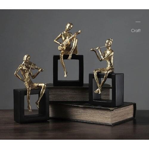 Nordic Simplicity Golden Musician Statue Ornaments Metal-like Texture Guitarist Figurine Desk Home Decoration Accessories