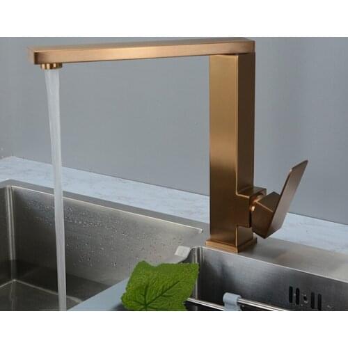 Square Kitchen Faucets Brushed Rose Gold Sink Kitchen Mixer Water Tap SUS304 Stainless Steel Kitchen Faucet 360 Rotating
