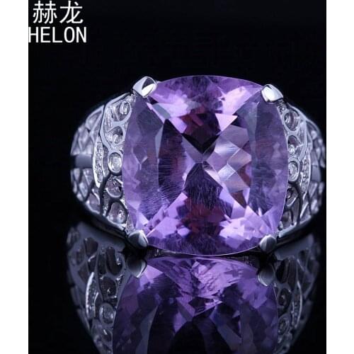 100% Genuine Amethyst Real Diamond Art Deco Antique Vintage Engagement 925 Solid Silver 14x12mm Cushion Wedding Ring wholesale