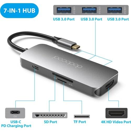 Dodocool 7-in-1 USB C HUB aluminum multiport USB C hub pc laptop USB C hub Plug and play hub for your USB C phones laptops pc