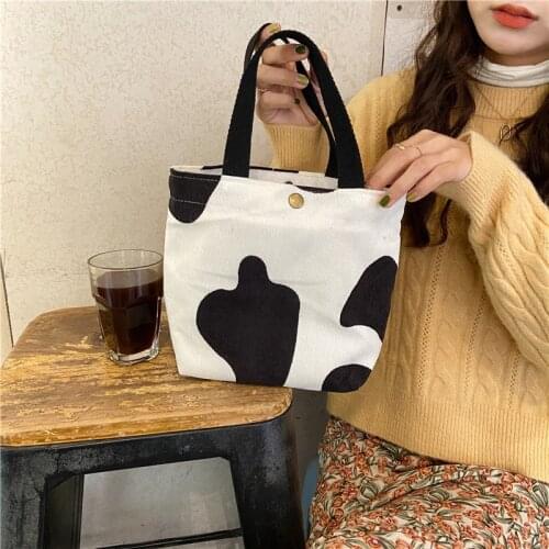 Corduroy Women Small Lunch Box Bento Handbags Cute Daisy Print Ladies Cloth Mini Tote Bags Fashion Girls Daily Clutch Purses