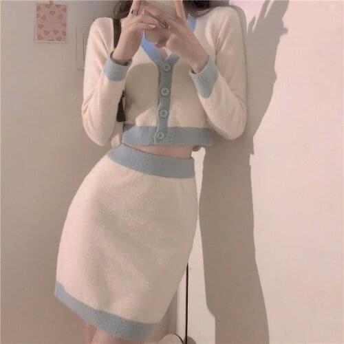 Y2k soft sweet girl knit skirt Korean style preppy style casual high waist mini skirt Harajuku Kawaii A-line skirt womens suit