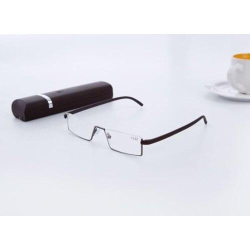 Tube half frame reading glasses for women with case cheap unbreakable readers power lightweight magnification TR90 strength Blue