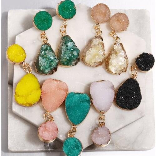 IF YOU ZA Natural Stone Resin Dangle Earrings for Women Vintage Geometric Pink Green Druzy Drop Earring Fashion Jewelry 2020