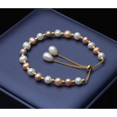 Beautiful Real Natural Coloful Pearl Bracelet Women,Classic Freshwater Round Pearl Bracelet Bridal Gift