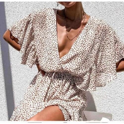 Womens summer 2021 new sexy deep V-neck new loose waist womens skirt dress summer