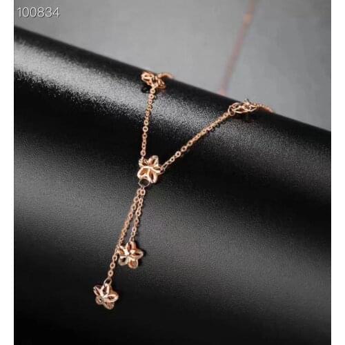MADALENA SARARA AU750 Pure 18k Rose Gold O Shape Chain Star Women Pendant Necklace Car Pattern Style-C