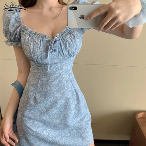 Summer Floral Dress Women Sexy Vintage Bow Blue Print A-Line Mini Dress Women Plus Size Holiday Dresses Beach Vestido New 15269