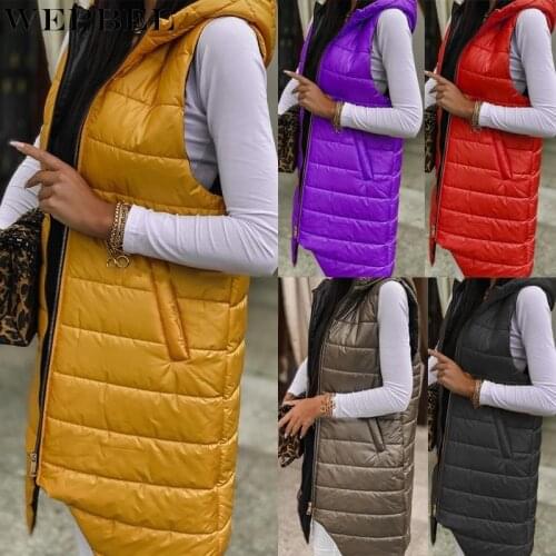 Winter Vest Women Hooded Plus Size Warm Winter Jacket Women Long Vest Parka Sleeveless Zipper Outwear Waistcoat Vest